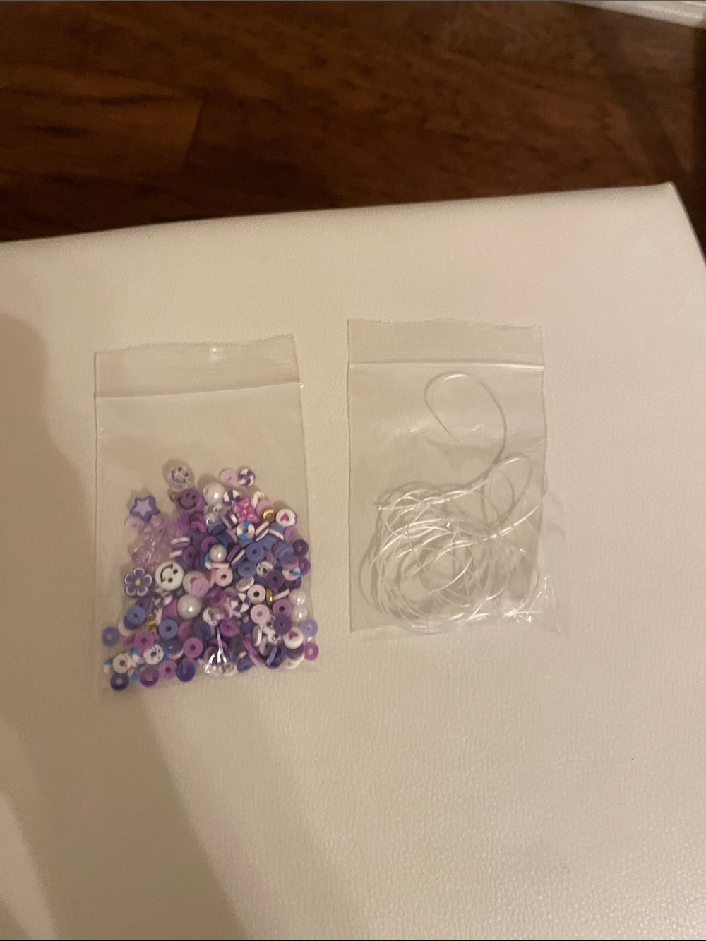 Homemade variety Purple & Lavender Clay Bead Mix with Clear Elastic Cord
